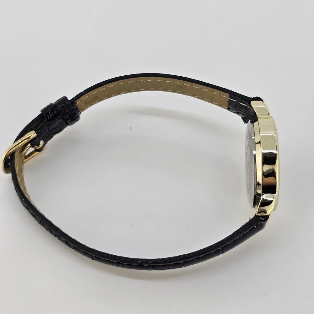 Women's Watch 28MM Cream Dial Black Faux Leather Bands NEW Battery